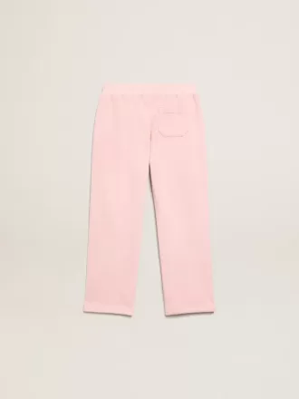 Pantaloni jogging rosa con stella glitterata sul davanti Pantaloni jogging rosa con stella glitterata sul davanti