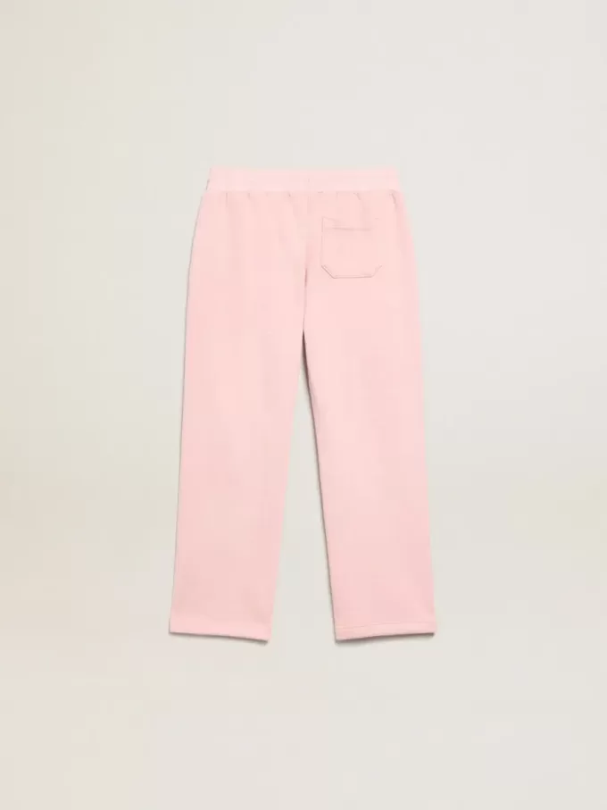 Pantaloni jogging rosa con stella glitterata sul davanti Pantaloni jogging rosa con stella glitterata sul davanti