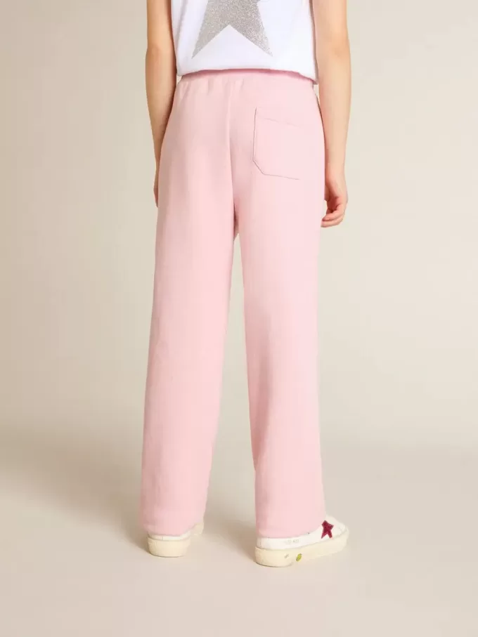 Pantaloni jogging rosa con stella glitterata sul davanti Pantaloni jogging rosa con stella glitterata sul davanti
