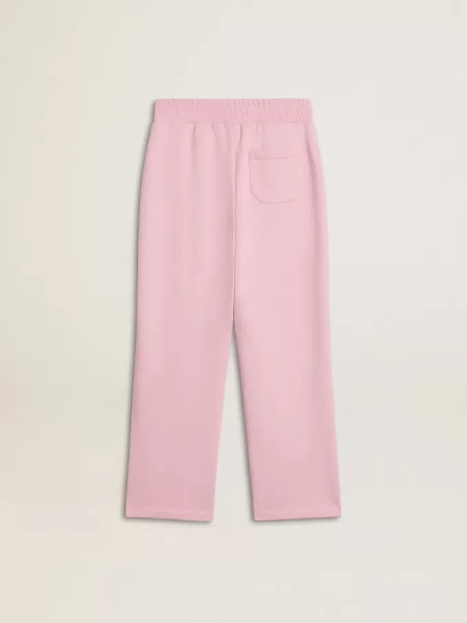 Pantaloni jogging rosa con stella glitterata sul davanti Pantaloni jogging rosa con stella glitterata sul davanti