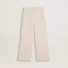 Pantaloni larghi a coste color crema con ricami per bambina Pantaloni larghi a coste color crema con ricami per bambina