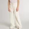 Pantaloni larghi a coste color crema con ricami per bambina Pantaloni larghi a coste color crema con ricami per bambina