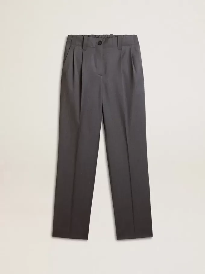 Pantaloni larghi da donna in lana azzurro Pantaloni larghi da donna in lana azzurro