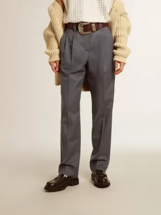 Pantaloni larghi da donna in lana azzurro