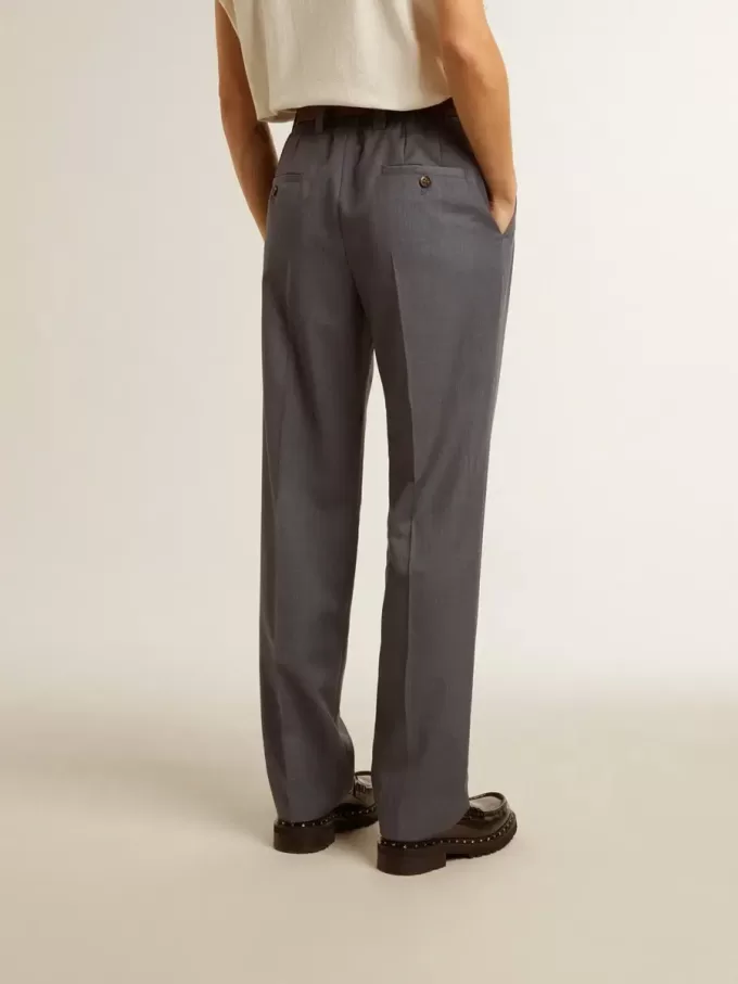 Pantaloni larghi da donna in lana azzurro Pantaloni larghi da donna in lana azzurro