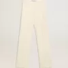 Pantaloni larghi da donna in tessuto sartoriale bianco consumato Pantaloni larghi da donna in tessuto sartoriale bianco consumato