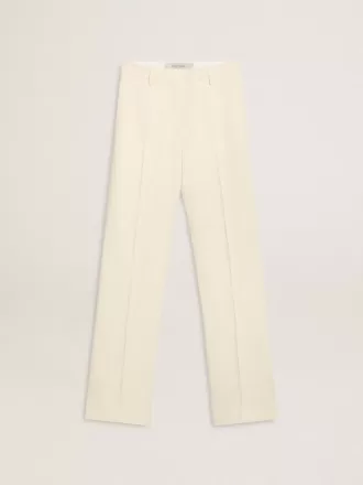 Pantaloni larghi da donna in tessuto sartoriale bianco consumato
