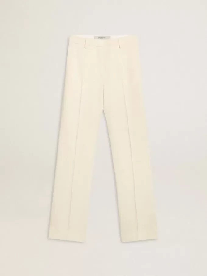Pantaloni larghi da donna in tessuto sartoriale bianco consumato Pantaloni larghi da donna in tessuto sartoriale bianco consumato