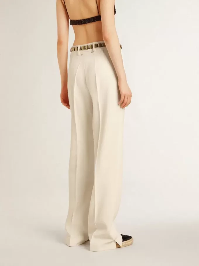 Pantaloni larghi da donna in tessuto sartoriale bianco consumato Pantaloni larghi da donna in tessuto sartoriale bianco consumato