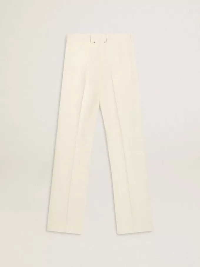 Pantaloni larghi da donna in tessuto sartoriale bianco consumato Pantaloni larghi da donna in tessuto sartoriale bianco consumato