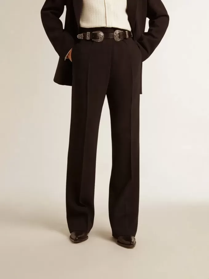 Pantaloni morbidi da donna in misto lana nero Pantaloni morbidi da donna in misto lana nero