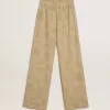Pantaloni pigiama da donna in jacquard beige con motivo floreale