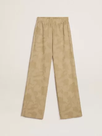 Pantaloni pigiama da donna in jacquard beige con motivo floreale