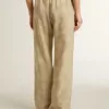 Pantaloni pigiama da donna in jacquard beige con motivo floreale