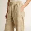 Pantaloni pigiama da donna in jacquard beige con motivo floreale