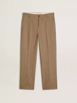 Pantaloni sartoriali in misto lino chevron color sabbia