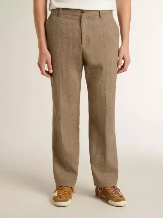 Pantaloni sartoriali in misto lino chevron color sabbia