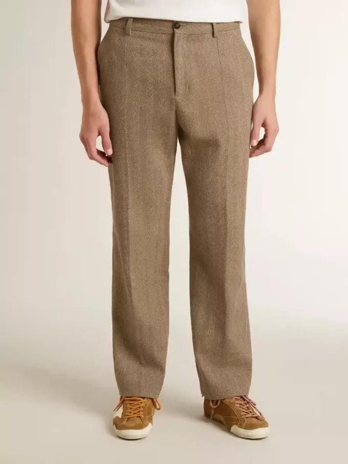 Pantaloni sartoriali in misto lino chevron color sabbia Pantaloni sartoriali in misto lino chevron color sabbia