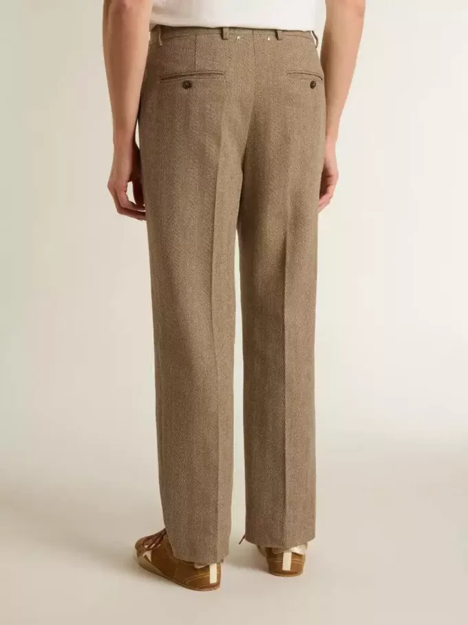 Pantaloni sartoriali in misto lino chevron color sabbia Pantaloni sartoriali in misto lino chevron color sabbia