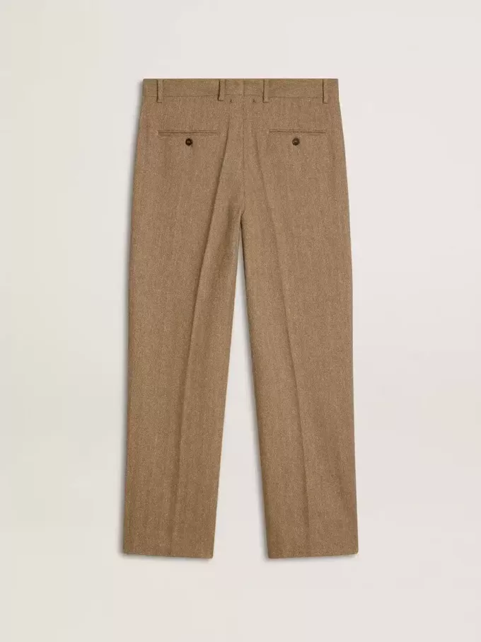 Pantaloni sartoriali in misto lino chevron color sabbia Pantaloni sartoriali in misto lino chevron color sabbia