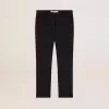 Pantaloni sigaretta da donna in lana blu scuro Pantaloni sigaretta da donna in lana blu scuro