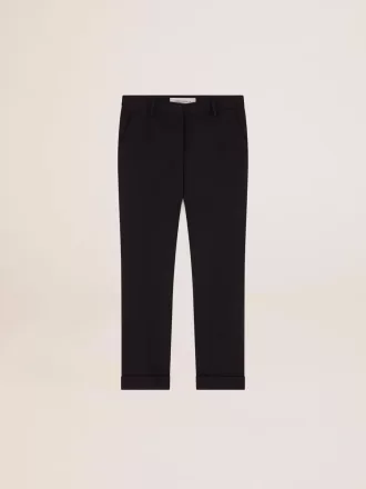 Pantaloni sigaretta da donna in lana blu scuro