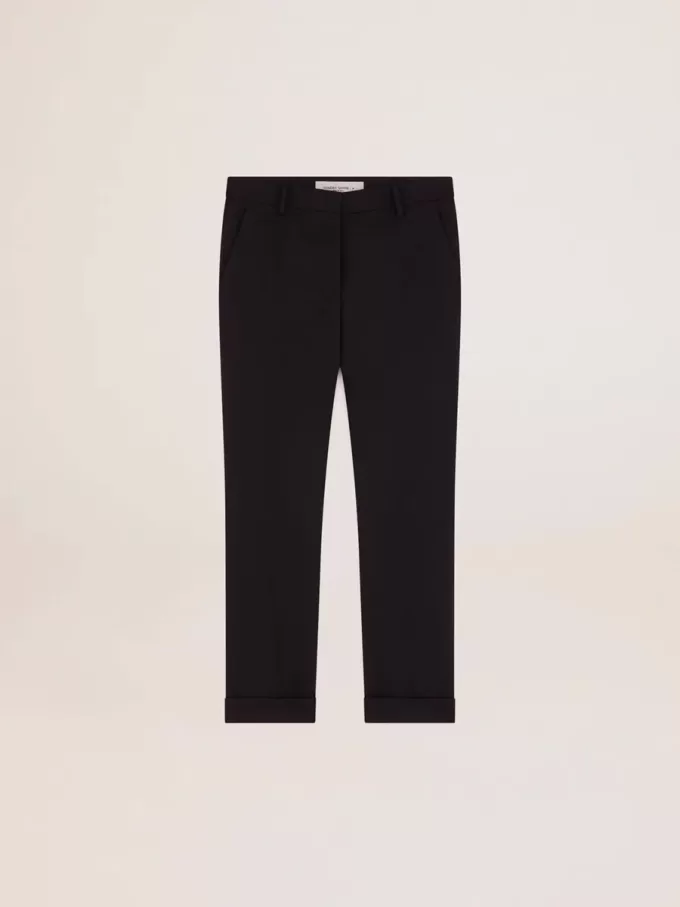 Pantaloni sigaretta da donna in lana blu scuro Pantaloni sigaretta da donna in lana blu scuro
