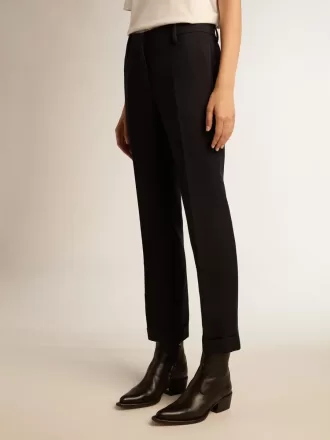 Pantaloni sigaretta da donna in lana blu scuro