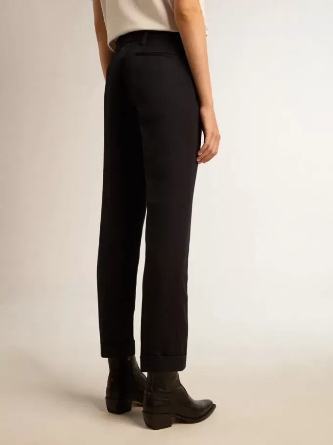 Pantaloni sigaretta da donna in lana blu scuro Pantaloni sigaretta da donna in lana blu scuro