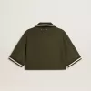 Polo corta da donna in jersey verde militare con ricami Polo corta da donna in jersey verde militare con ricami
