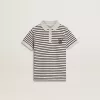 Polo da bambino in cotone bianco con strisce blu navy e ricami