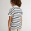 Polo da bambino in cotone bianco con strisce blu navy e ricami
