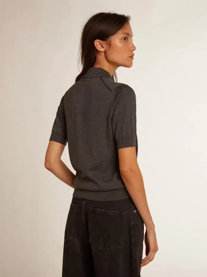 Polo da donna in lana merino antracite Polo da donna in lana merino antracite