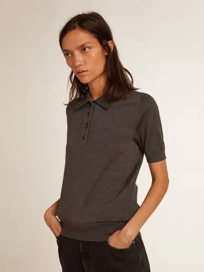 Polo da donna in lana merino antracite Polo da donna in lana merino antracite