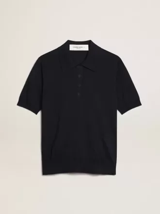 Polo da donna in lana merino blu navy Polo da donna in lana merino blu navy