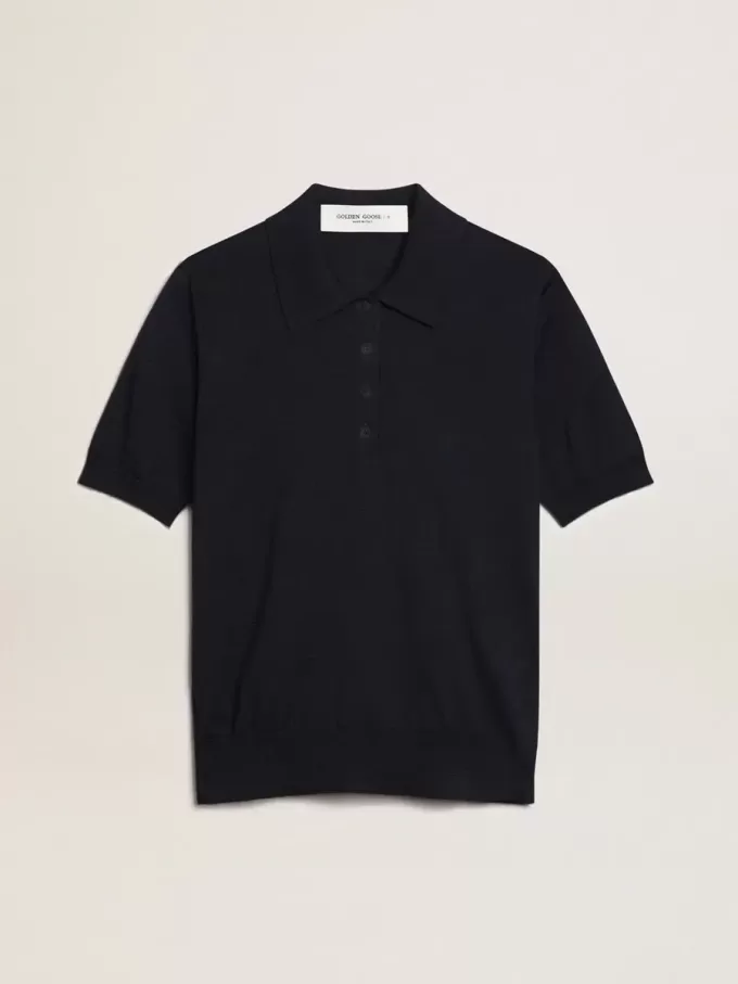 Polo da donna in lana merino blu navy Polo da donna in lana merino blu navy