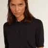 Polo da donna in lana merino blu navy Polo da donna in lana merino blu navy