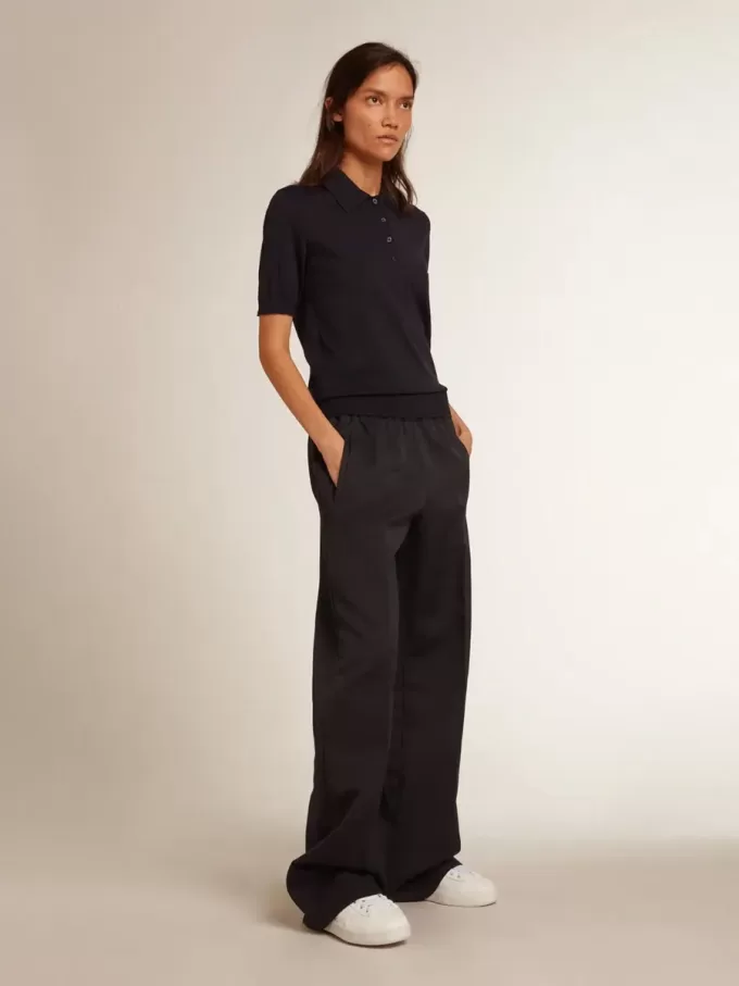 Polo da donna in lana merino blu navy Polo da donna in lana merino blu navy