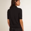 Polo da donna in lana merino blu navy Polo da donna in lana merino blu navy