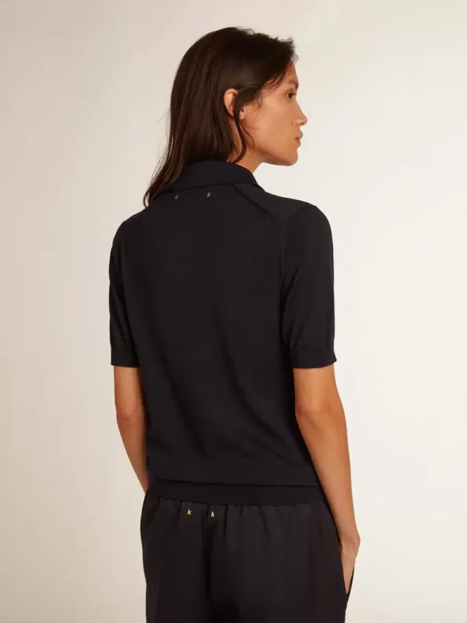 Polo da donna in lana merino blu navy Polo da donna in lana merino blu navy