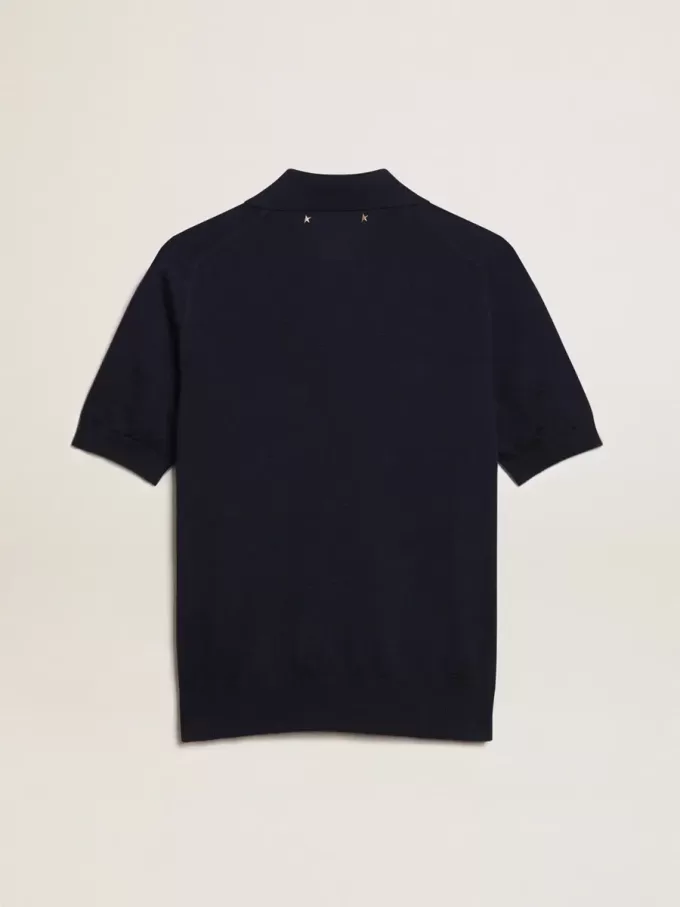 Polo da donna in lana merino blu navy Polo da donna in lana merino blu navy
