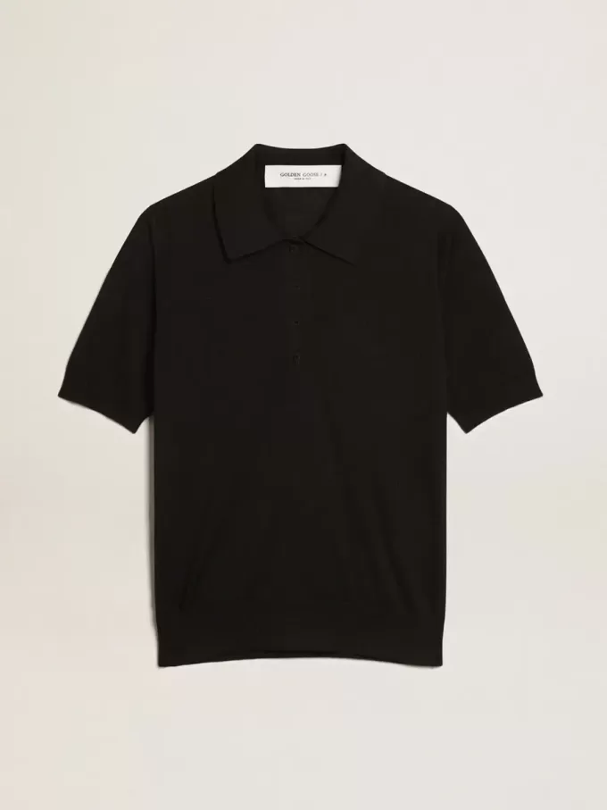 Polo da donna in lana merino nera Polo da donna in lana merino nera