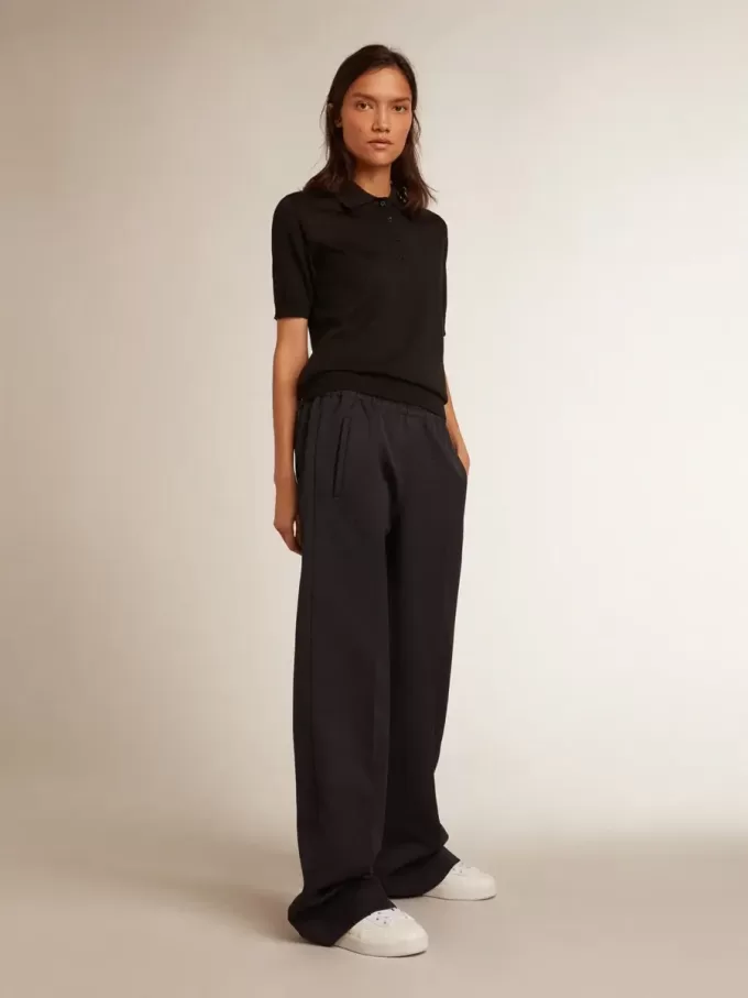 Polo da donna in lana merino nera Polo da donna in lana merino nera