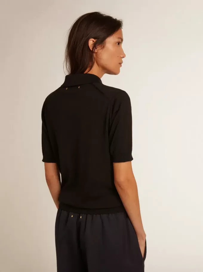 Polo da donna in lana merino nera Polo da donna in lana merino nera