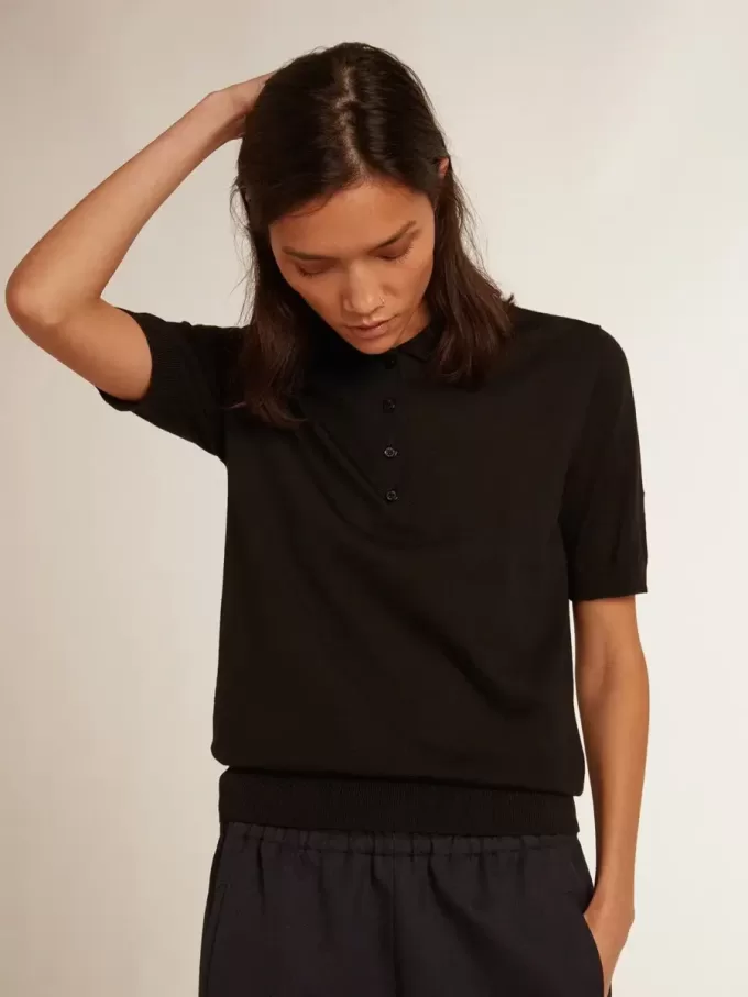 Polo da donna in lana merino nera Polo da donna in lana merino nera