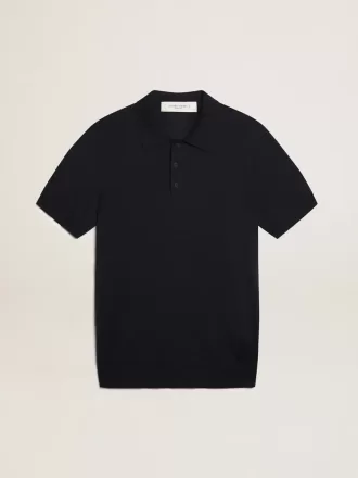 Polo da uomo a maniche corte in lana merino blu navy