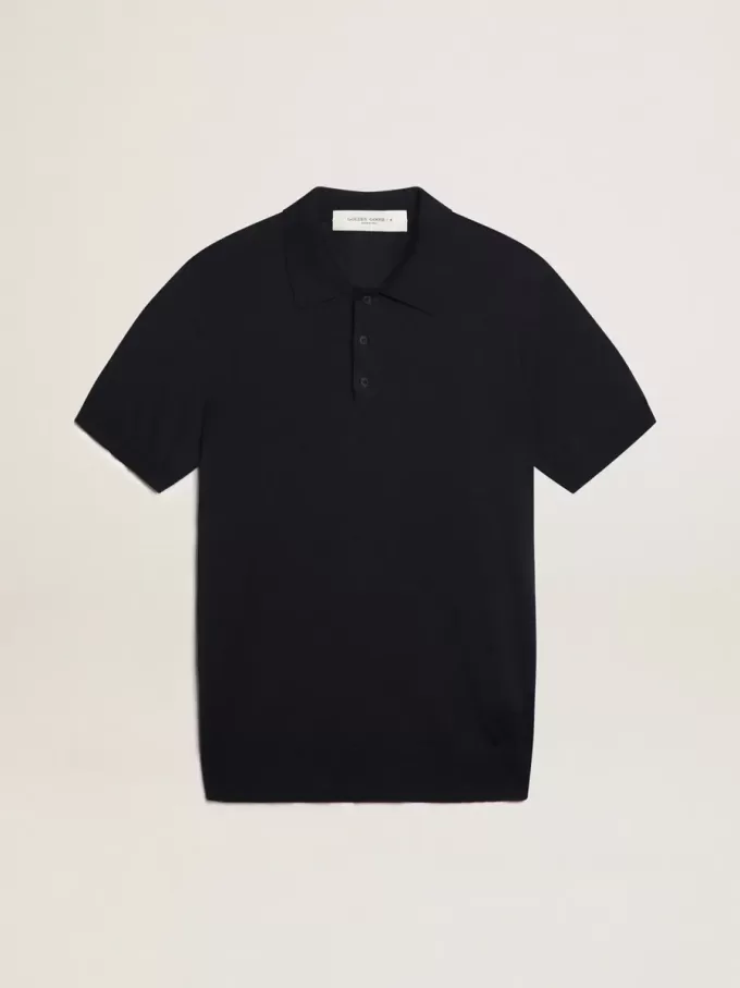 Polo da uomo a maniche corte in lana merino blu navy Polo da uomo a maniche corte in lana merino blu navy