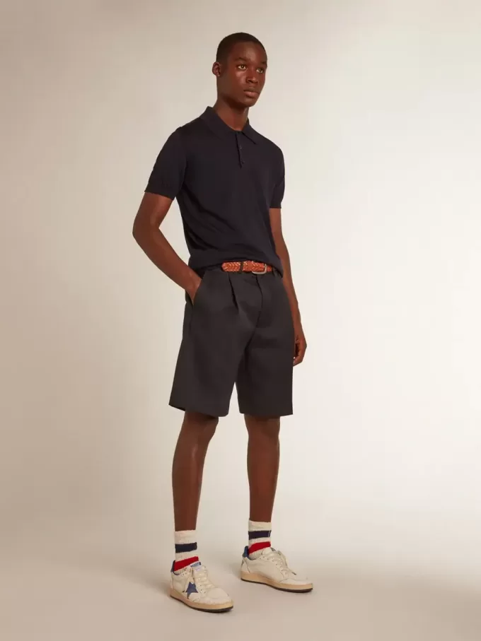 Polo da uomo a maniche corte in lana merino blu navy Polo da uomo a maniche corte in lana merino blu navy