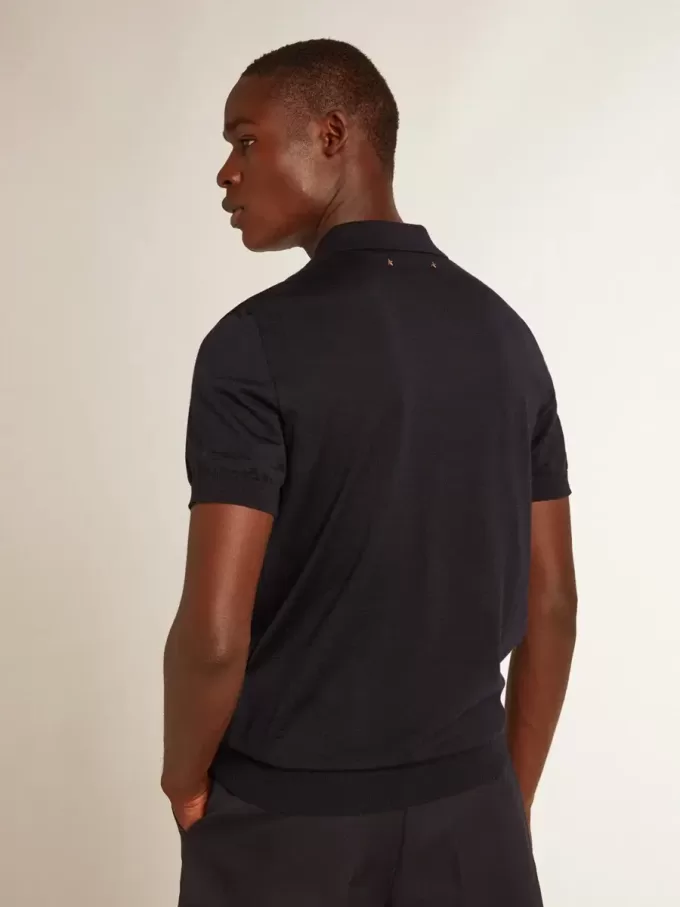 Polo da uomo a maniche corte in lana merino blu navy Polo da uomo a maniche corte in lana merino blu navy