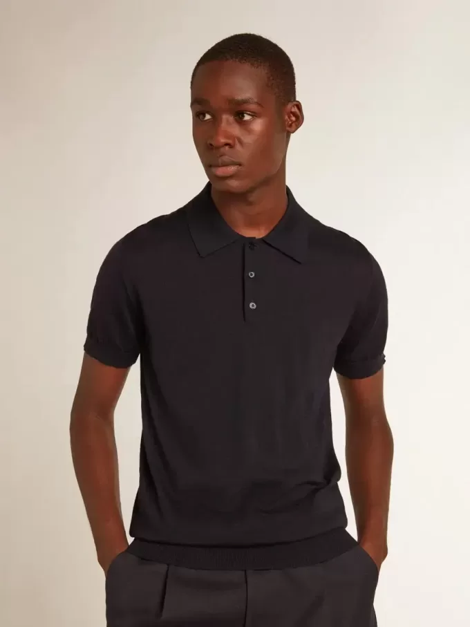 Polo da uomo a maniche corte in lana merino blu navy Polo da uomo a maniche corte in lana merino blu navy
